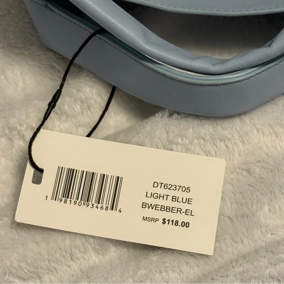 NWT Steve Madden BWEBBER-EL Light Blue Soft Faux Leather Tote w/Adjustable Strap - Picture 14 of 15